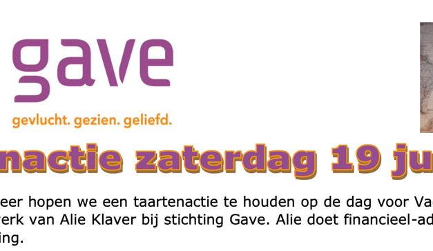 19 juni Taartenactie stichting Gave, gevlucht, gezien, geliefd
