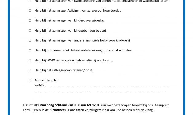 STEUNPUNT FORMULIEREN STAPHORST gaat op maandag 8 mei van start!