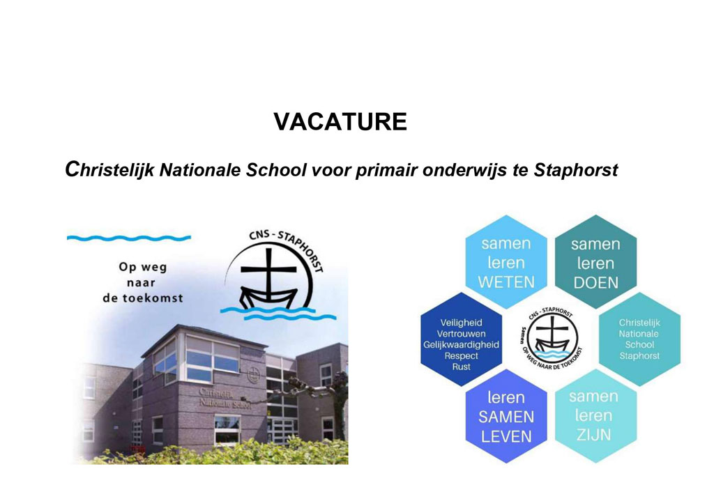 CNS zoekt: Leerkracht(en) voor de onder-, midden, – en / of bovenbouw