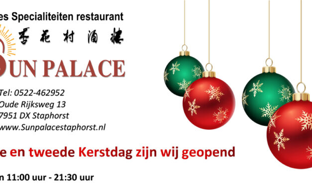 Vier uw kerst bij Chinees Specialiteiten restaurant Sun Palace