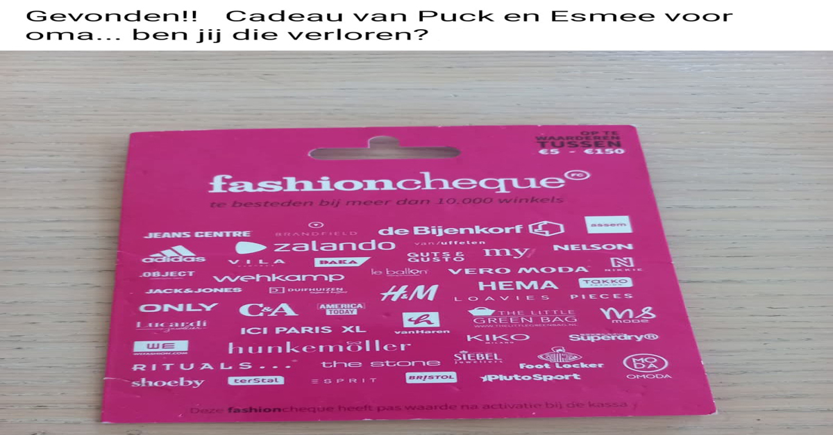 Fashioncheque gevonden