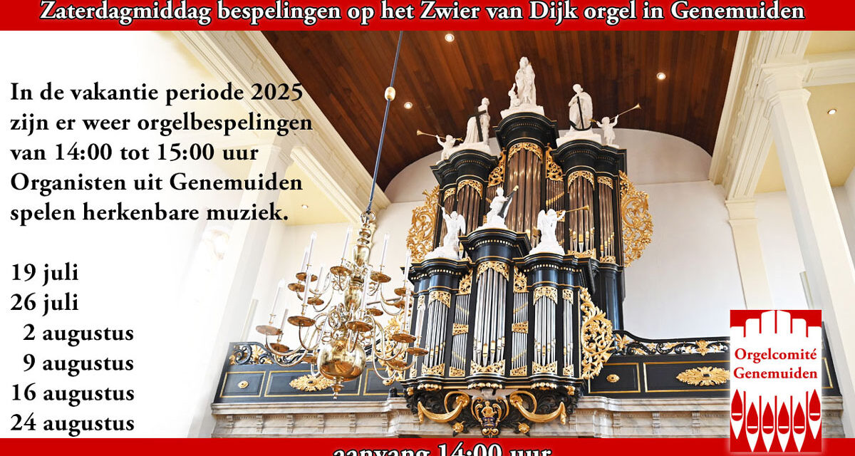 Zaterdagmiddag orgelbespelingen in Genemuiden (vanmiddag de eerste)