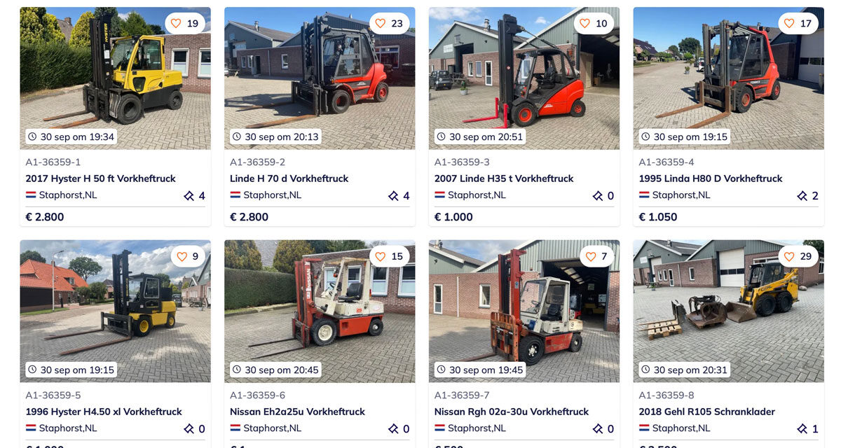Bekijk deze geweldige veiling: Heftrucks, hoogwerkers, grondverzet machines, uitrustingsstukken en onderdelen