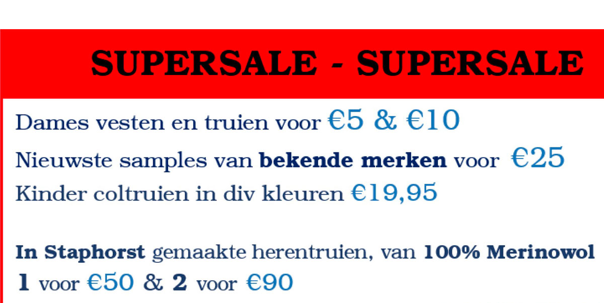Supersale bij Veijer de breier uit Staphorst