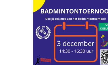 Badmintontoernooi op 3 december!