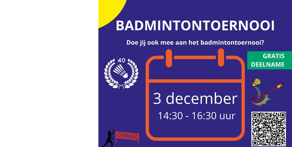 Badmintontoernooi op 3 december!