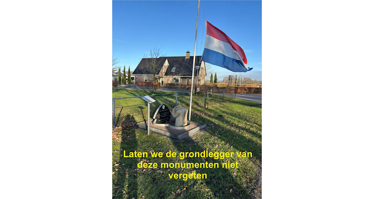 Vlag halfstok bij monument aan de Leidijk/Dekkersweg