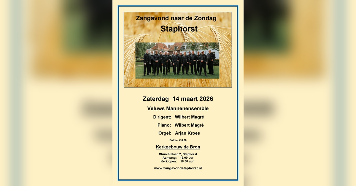 Veluws Mannenensemble bij Zangavond naar de Zondag Staphorst