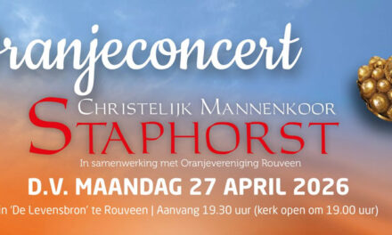 27 april: Oranjeconcert Christelijk Mannenkoor Staphorst, kinderen gratis toegang