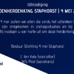 Uitnodiging Dodenherdenking Staphorst 4 mei 2026