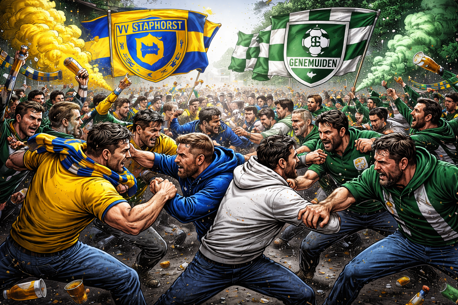 Grote vechtpartij na wedstrijd vv Staphorst en SC Genemuiden op Viaductweg in Staphorst