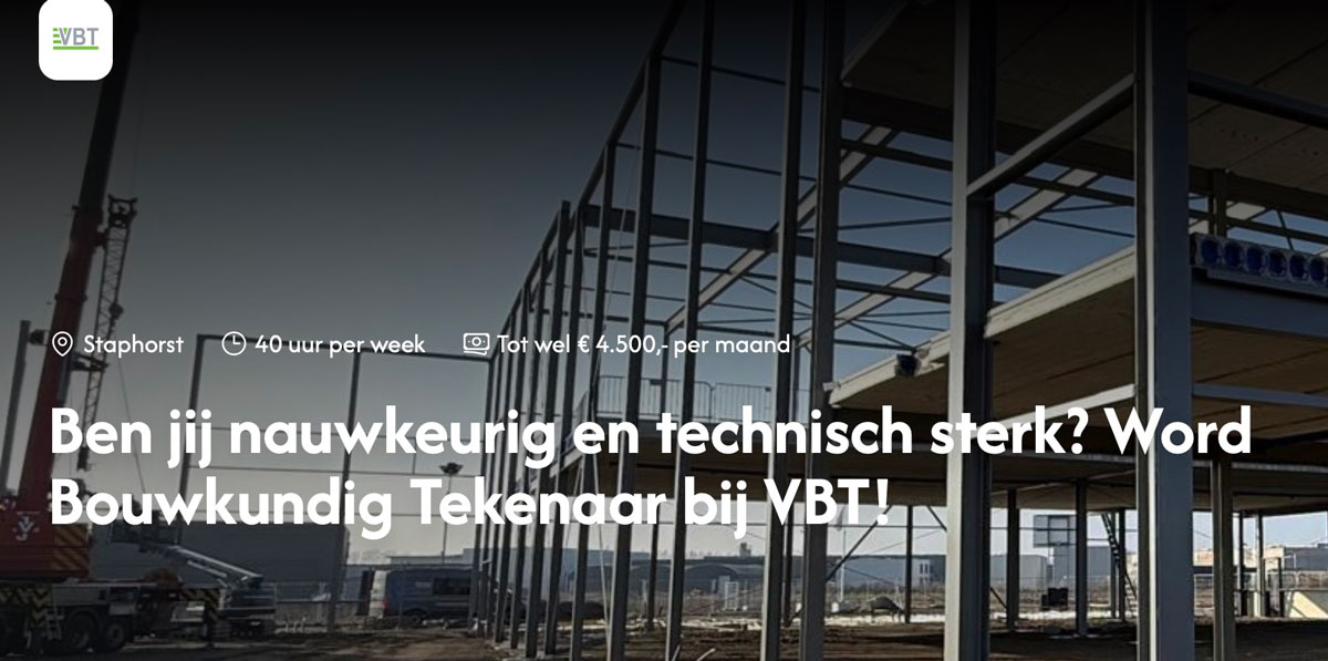 Ben jij nauwkeurig en technisch sterk? Word Bouwkundig Tekenaar bij VBT!