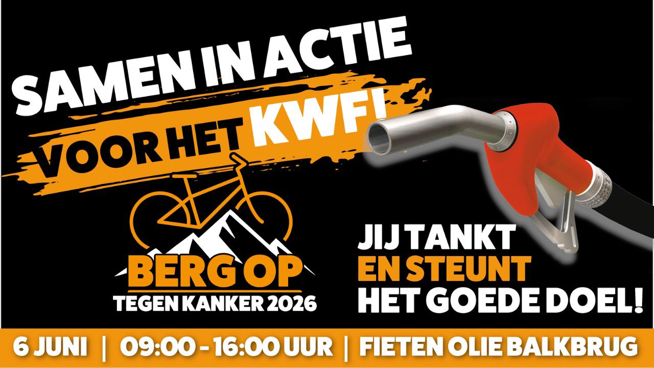Tank de berg op voor KWF tijdens actiedag bij Fieten Olie in Balkbrug