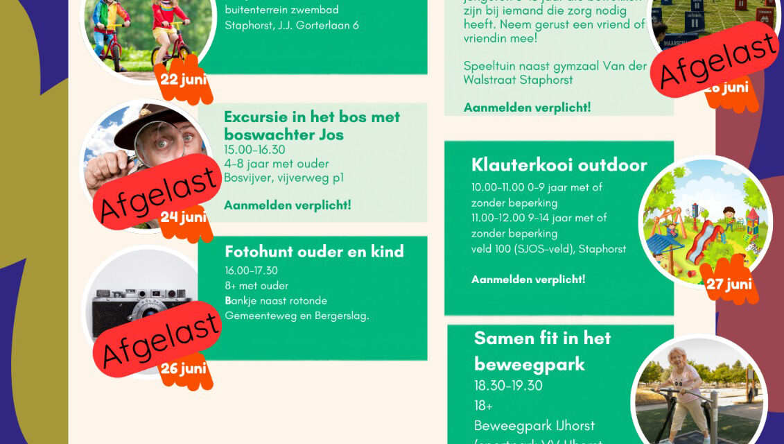 Alle buitenactiviteiten in de middag of avond van Stichting BIND gaan deze week niet door!
