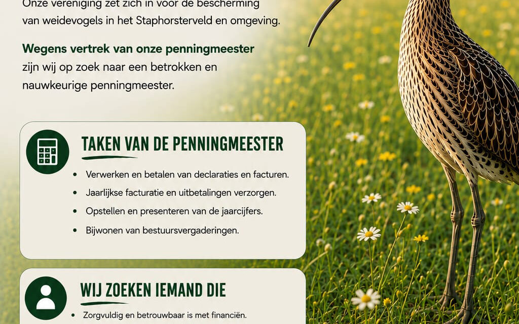 Vereniging Weidevogelbescherming Staphorsterveld e.o. zoekt Penningmeester