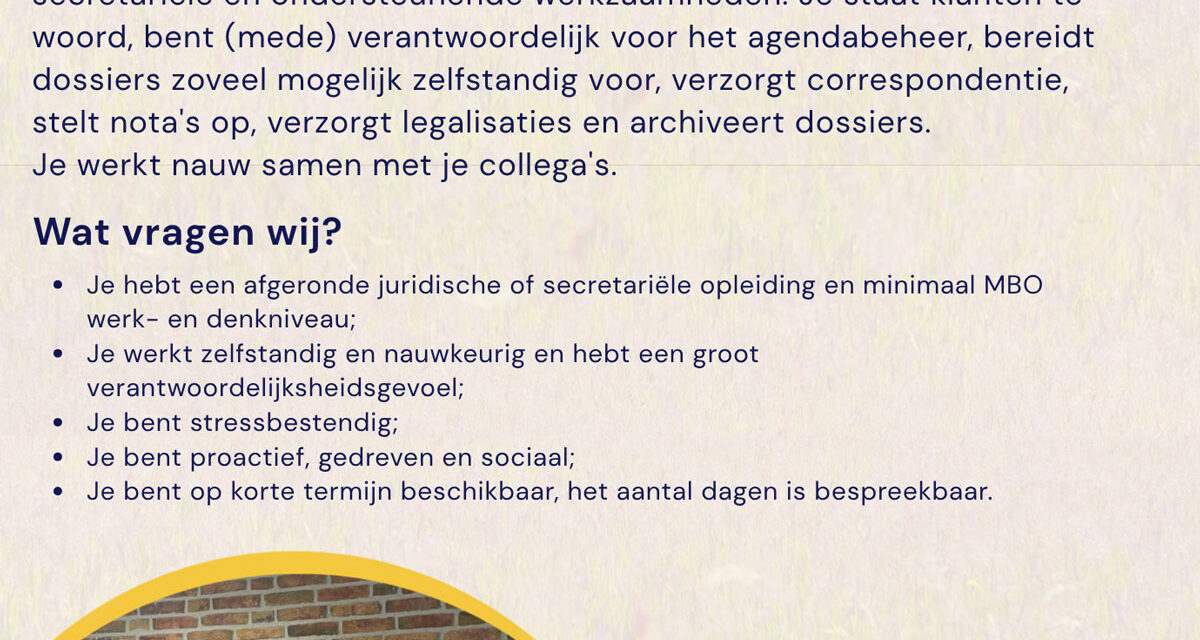 Notariaat Ritsma zoekt op korte termijn een Notarieel Medewerk(st)er