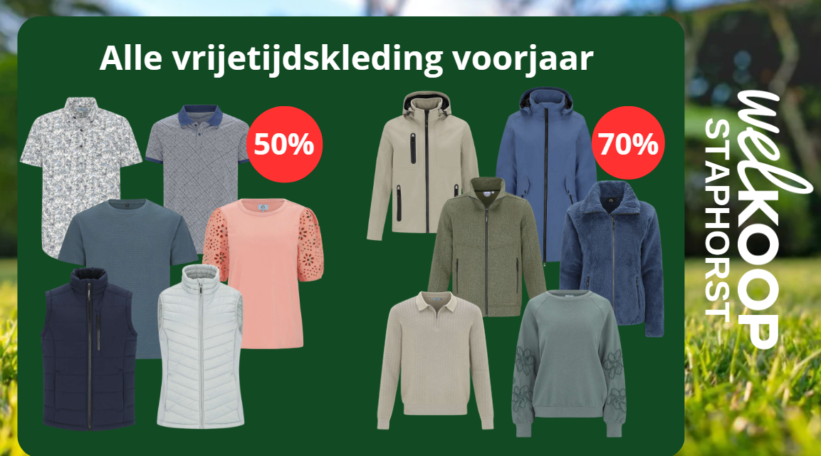 Tot wel 70% korting op alle voorjaars-vrijetijdskleding
