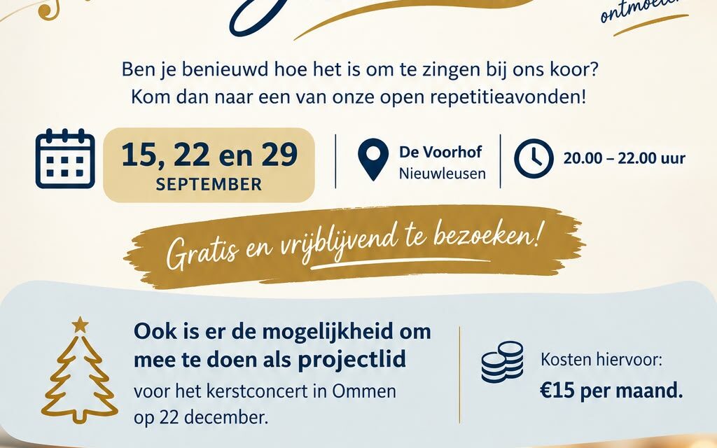 Uitnodiging: Open repetitieavonden Christelijk koor Jubilate