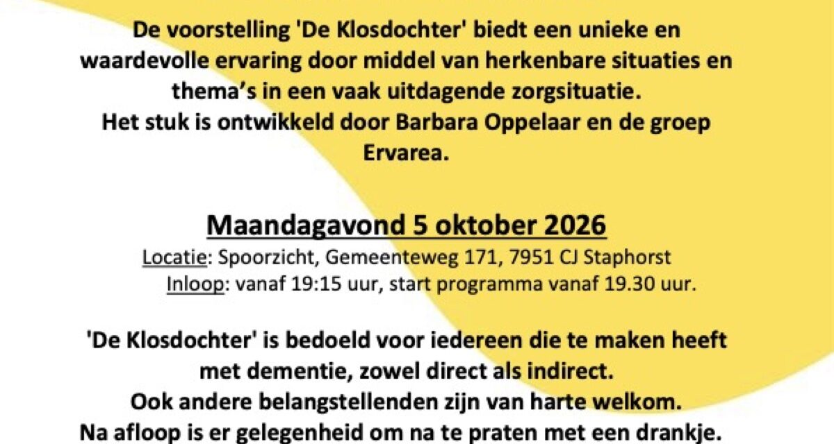 Trefpunt Wereld Alzheimer Dag 5 oktober “De Klosdochter”