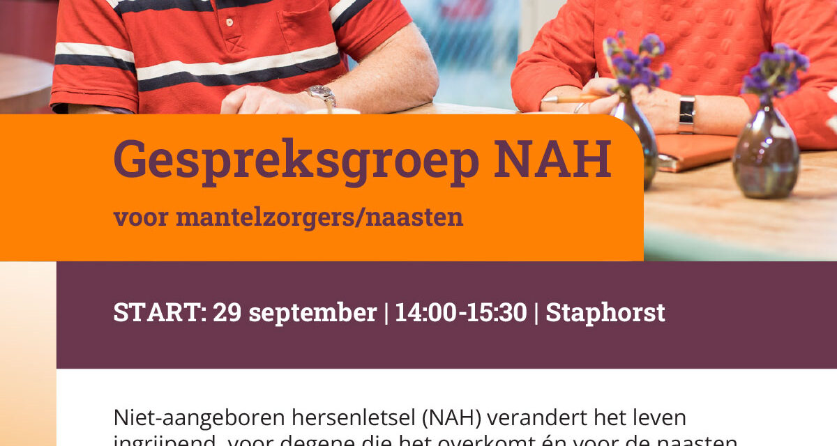 29 september start gespreksgroep NAH voor mantelzorgers/naasten